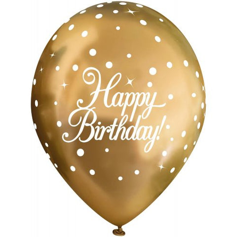 GOLD HAPPY BIRTHDAY LATEX BALLOONS 6 pack