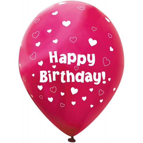 FUCHSIA HEARTS HAPPY BIRTHDAY LATEX BALLOONS 6 pack