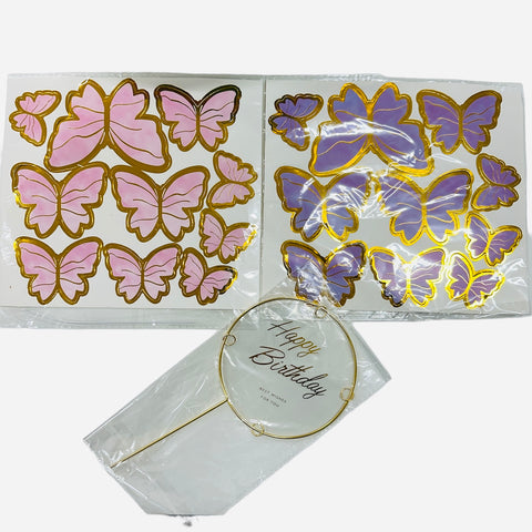 BUTTERFLIES PINK & PURPLE CARDBOARD CAKE TOPPERS 23 piece - Whip It Up Cake Supplies