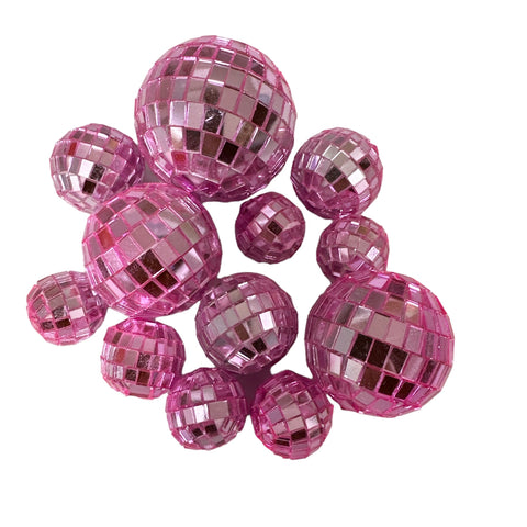 PINK MIRROR BALL CAKE TOPPERS x 12 - Whip It Up Cake Supplies