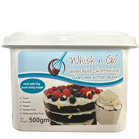 WHISK N GO VEGETABLE SHORTENING - DAIRY FREE 500g TO MAKE BUTTERCREAM - Whip It Up Cake Supplies