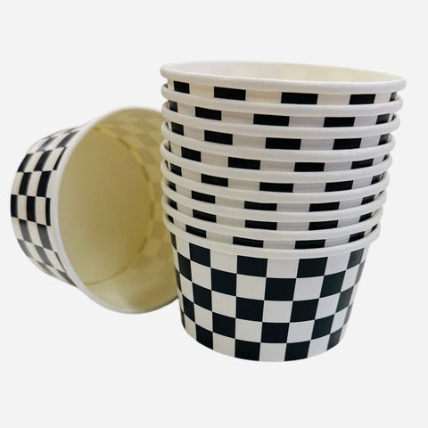CHECKERED BLACK & WHITE RACING THEME BOWLS 10 pk - Whip It Up Cake Supplies
