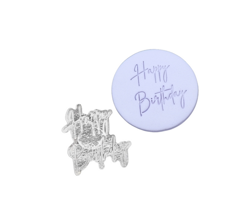 HAPPY BIRTHDAY SCRIPT EMBOSSED STAMP - Whip It Up Cake Supplies