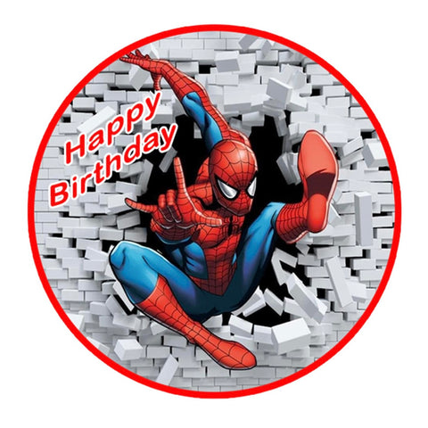 SPIDERMAN BREAKING THROUGH WALL 7" ROUND EDIBLE IMAGE