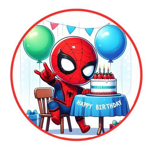 SPIDERMAN WITH CAKE 7" ROUND EDIBLE IMAGE