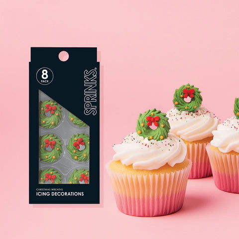 CHRISTMAS WREATHS EDIBLE ICING DECORATIONS 8 pack - Whip It Up Cake Supplies