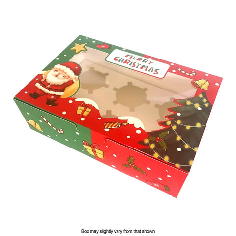 CHRISTMAS 6 HOLE WINDOW CUPCAKE BOX