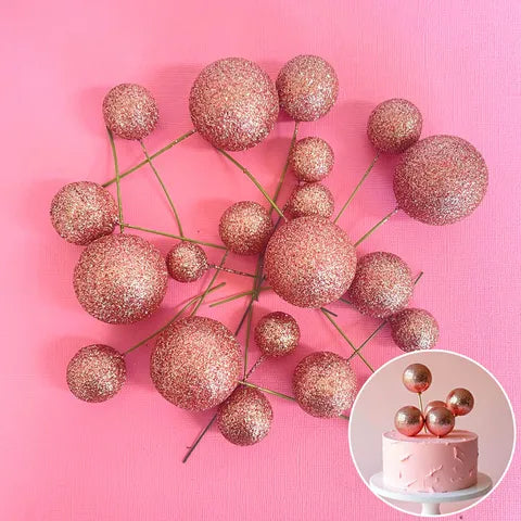 ROSE GOLD GLITTER CAKE BALLS 20 pack - NON EDIBLE - Whip It Up Cake Supplies
