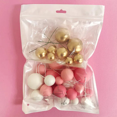 CAKE BALLS PINK, WHITE & GOLD 32 pack - NON EDIBLE