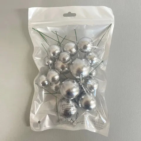 CAKE BALL SILVER DECORATIONS 20 pack - NON EDIBLE - Whip It Up Cake Supplies