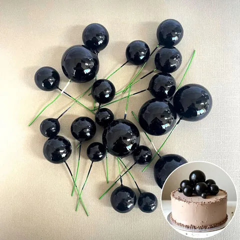 CAKE BALL BLACK DECORATIONS 20 pack - NON EDIBLE - Whip It Up Cake Supplies