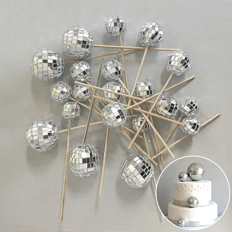 CAKE BALL MIRROR DISCO DECORATIONS 20 pack - NON EDIBLE - Whip It Up Cake Supplies