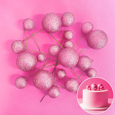 PINK GLITTER CAKE BALLS 20 pack - NON EDIBLE - Whip It Up Cake Supplies