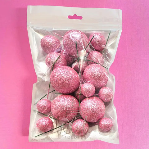 PINK GLITTER CAKE BALLS 20 pack - NON EDIBLE - Whip It Up Cake Supplies