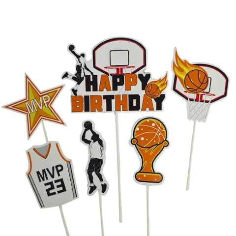 BASKETBALL CARDBOARD CAKE TOPPER SET 6 pack - Whip It Up Cake Supplies