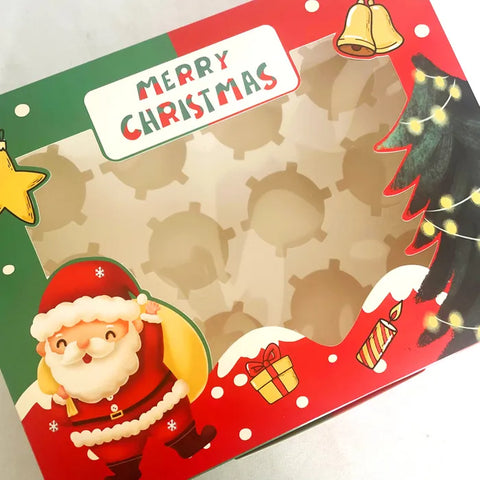 CHRISTMAS 12 HOLE WINDOW CUPCAKE BOX