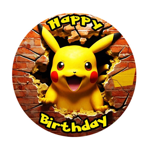 PIKACHU BREAKING THROUGH WALL 7" ROUND EDIBLE IMAGE