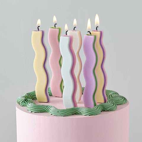 PASTEL WAVY CANDLES 6 pack by GINGER RAY - Whip It Up Cake Supplies