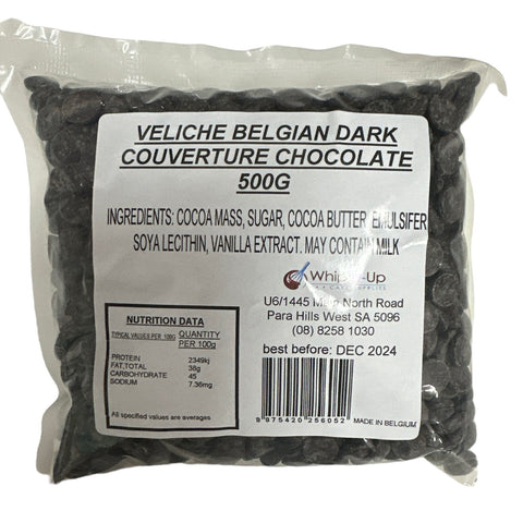 BELGIAN DARK COUVERTURE CHOCOLATE 500g BY VELICHE - Whip It Up Cake Supplies