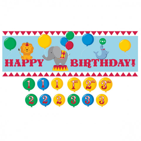 CIRCUS TIME GIANT PARTY BANNER WITH NUMBER STICKERS