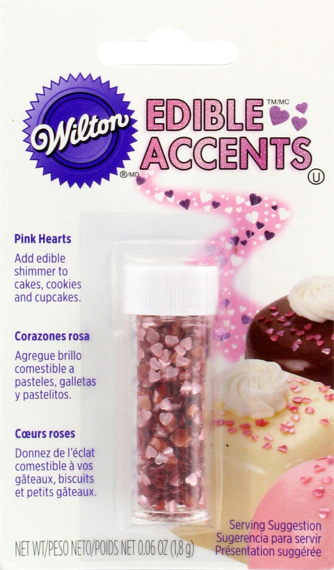 PINK EDIBLE HEARTS by WILTON 1.8g - Whip It Up Cake Supplies