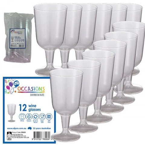 WINE GLASSES PLASTIC 12pk - 175ml - Whip It Up Cake Supplies