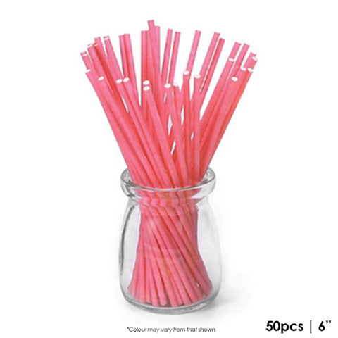 PINK LOLLIPOP STICKS 6" LONG 50 pack - Whip It Up Cake Supplies