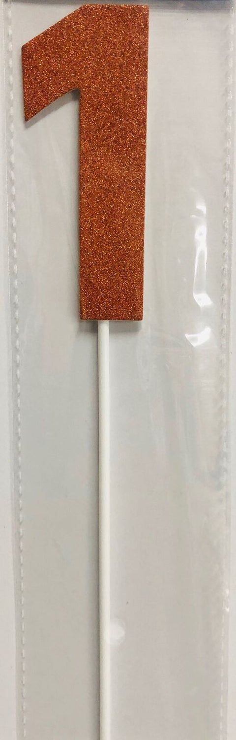 ROSE GOLD #1 GLITTER CARD CAKE TOPPER 8cm high - Whip It Up Cake Supplies