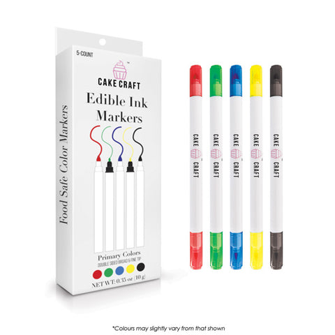 EDIBLE INK MARKERS x 5 - PRIMARY COLOURS - DOUBLE SIDED