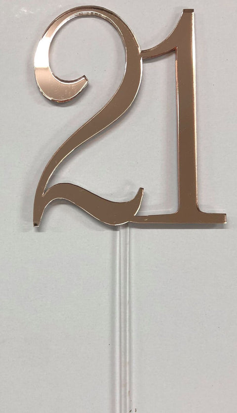 21st CAKE TOPPERS ACRYLIC & WOOD [MESSAGE: 21 ELEGANT ROSE GOLD MIRROR CAKE TOPPER]
