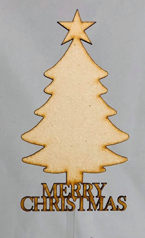 CHRISTMAS CAKE TOPPERS ACRYLIC & WOOD [MESSAGE: MERRY CHRISTMAS WITH TREE WOOD CAKE TOPPER]
