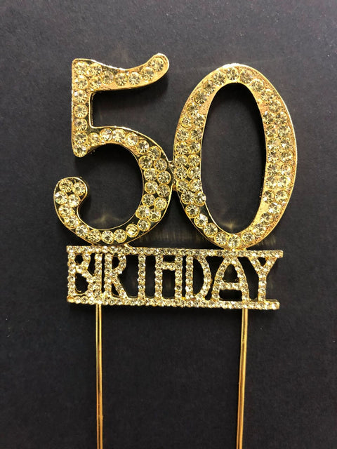 50 BIRTHDAY GOLD DIAMANTE CAKE PIN - Whip It Up Cake Supplies