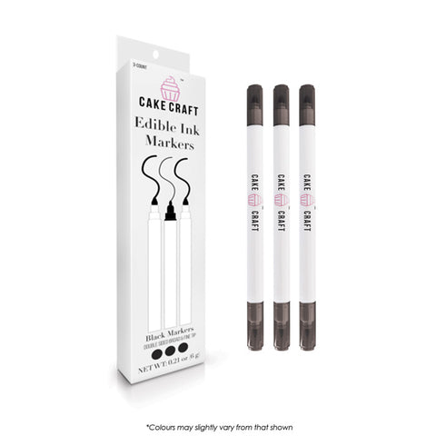 BLACK EDIBLE MARKERS 3pk - DOUBLE SIDED BROAD & FINE TIP - Whip It Up Cake Supplies