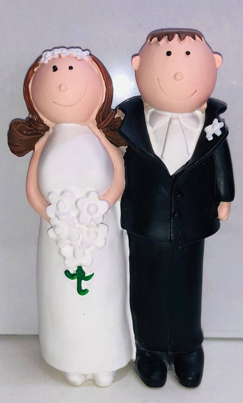 BRUNETTE BRIDE & GROOM CAKE TOPPER 11cm high - Whip It Up Cake Supplies