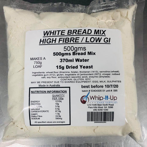 WHITE BREAD HI FIBRE / LOW GI 500g - PREMIX - Whip It Up Cake Supplies