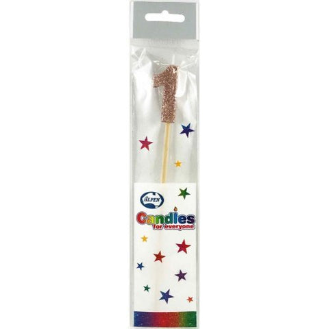 GLITTER #1 ROSE GOLD CANDLE ON STICK