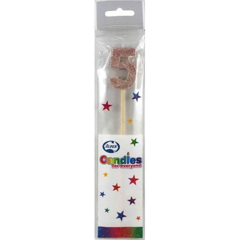 GLITTER #5 ROSE GOLD CANDLE ON STICK
