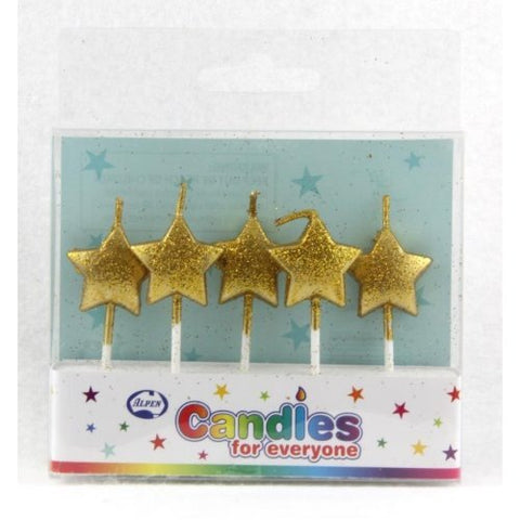 GOLD STAR GLITTER CANDLES 5pk - Whip It Up Cake Supplies