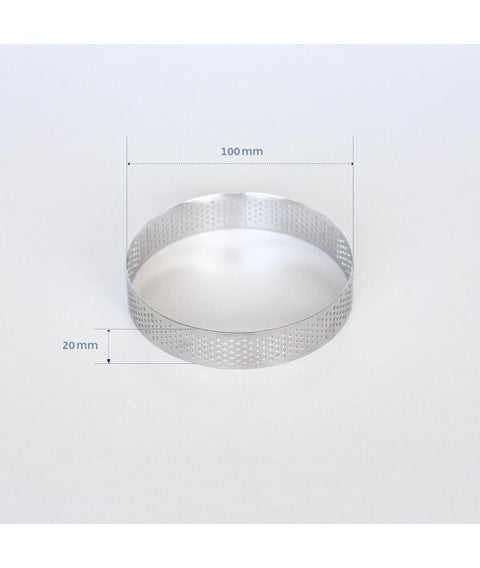 TART RING PERFORATED STAINLESS STEEL ROUND 100mm x 20mm - Whip It Up Cake Supplies