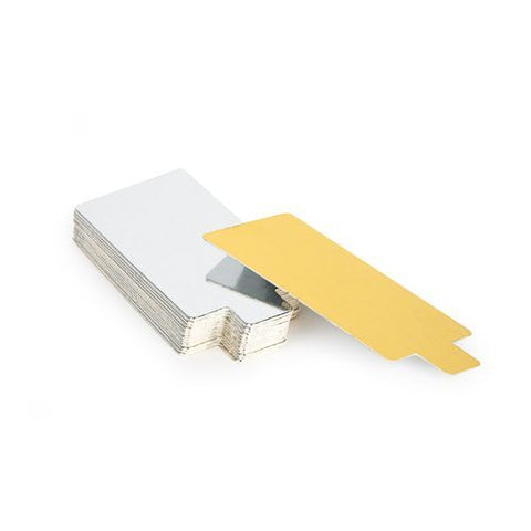 RECTANGLE DOUBLE SIDED GOLD/SILVER TAB BOARDS 25pk 50x95mm - Whip It Up Cake Supplies