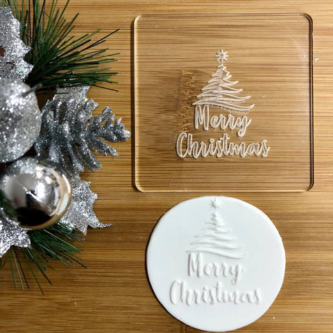 MERRY CHRISTMAS WITH TREE - RAISE IT UP COOKIE STAMP - Whip It Up Cake Supplies