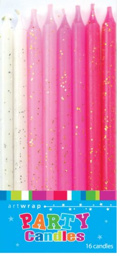 PINK / WHITE GLITTER CANDLES 16 pack