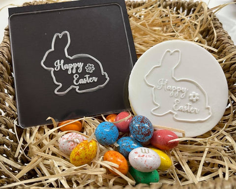 HAPPY EASTER BUNNY with FLOWER - RAISE IT UP COOKIE STAMP