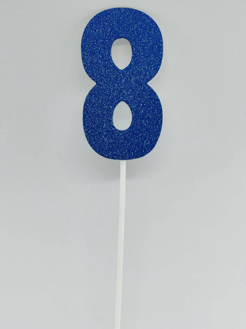 #8 BLUE GLITTER CARD CAKE TOPPER
