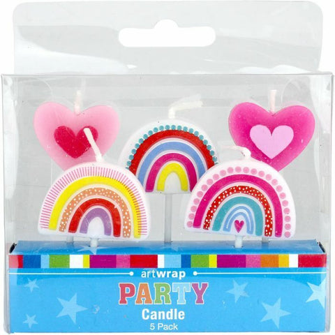 RAINBOW CANDLES WITH HEARTS x 5 - Whip It Up Cake Supplies