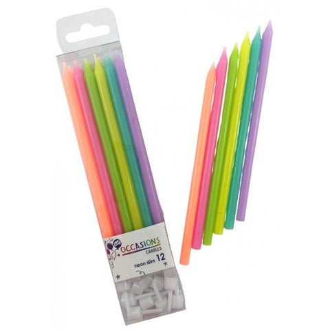 NEON SLIM CANDLES 12 pack - Whip It Up Cake Supplies