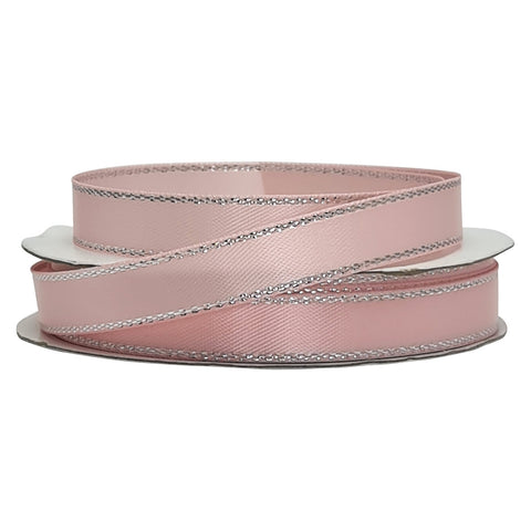 PINK with SILVER EDGE RIBBON x 5m 9mm