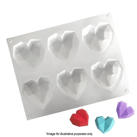 MINI 3D GEO HEART SILICONE MOULD 6.5cm x 6.5cm (6 CAVITY) - Whip It Up Cake Supplies