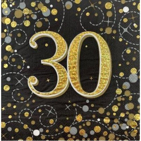 30 NAPKINS - BLACK AND GOLD SPARKLING FIZZ 16 pack - Whip It Up Cake Supplies