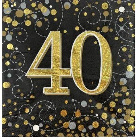 40 NAPKINS - BLACK AND GOLD SPARKLING FIZZ 16 pack - Whip It Up Cake Supplies